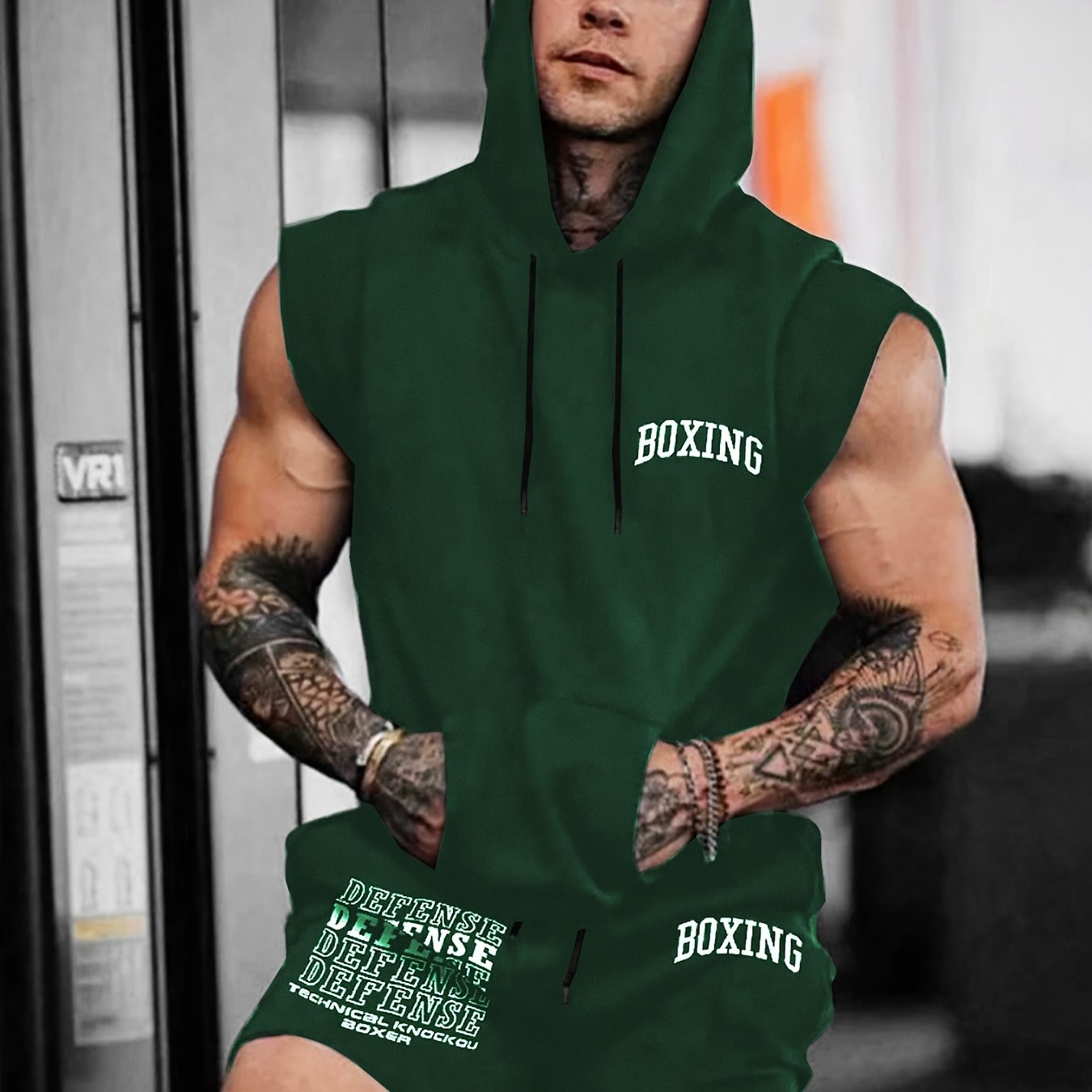 Men's Boxing 2-Piece Sports Set - Hooded Vest & Shorts