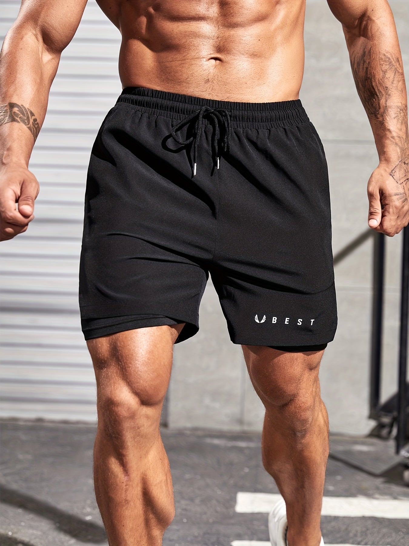 Men's Double Layer Athletic Shorts - Drawstring Sport Shorts for Outdoor Activities
