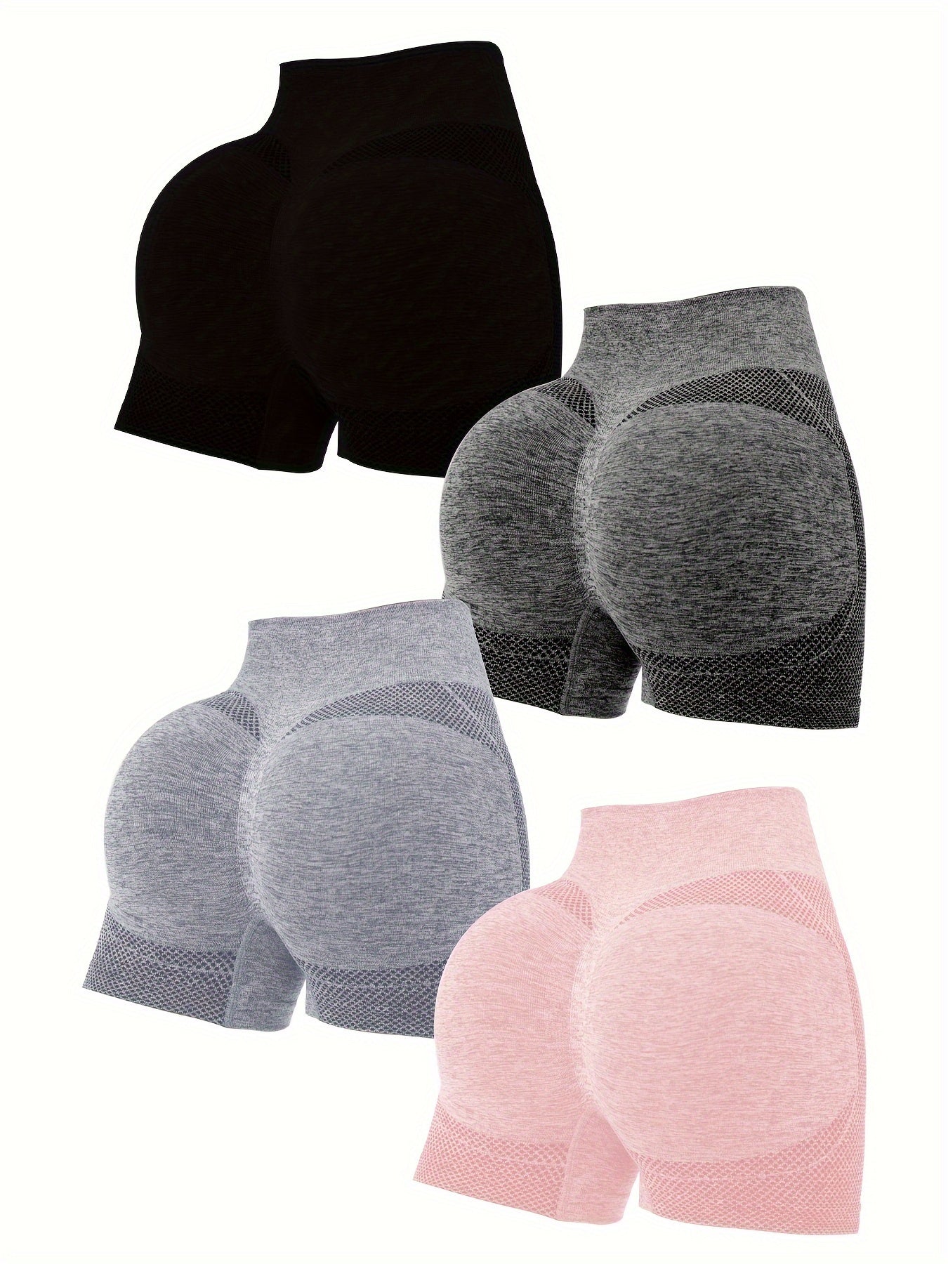 Women's Scrunch Butt Sports Shorts 4-Pack - Breathable Yoga Fitness Shorts