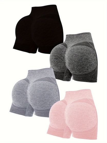 Women's Scrunch Butt Sports Shorts 4-Pack - Breathable Yoga Fitness Shorts