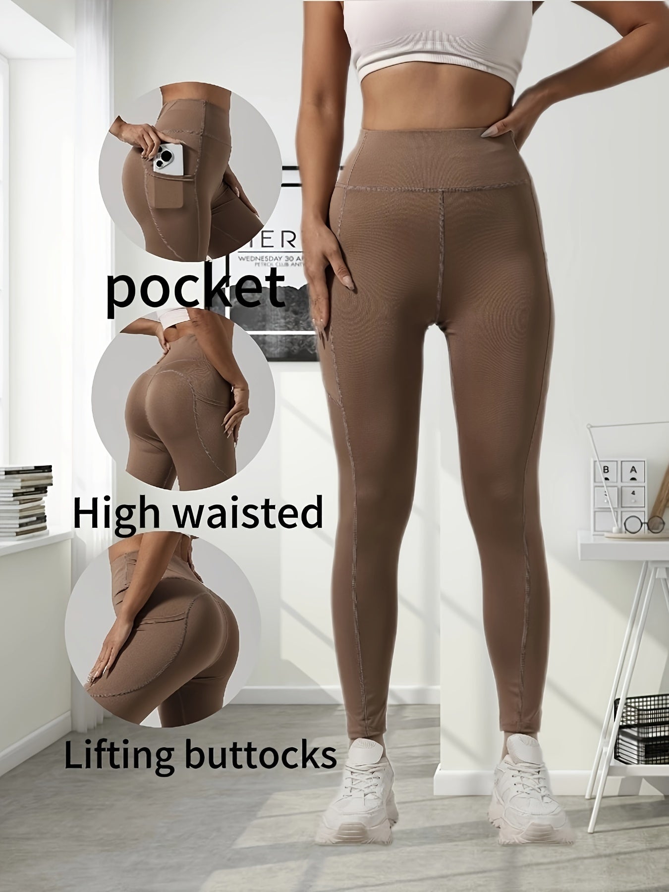 Women's High Waist Yoga Pants 5-Pack - Tummy Control Leggings with Pockets