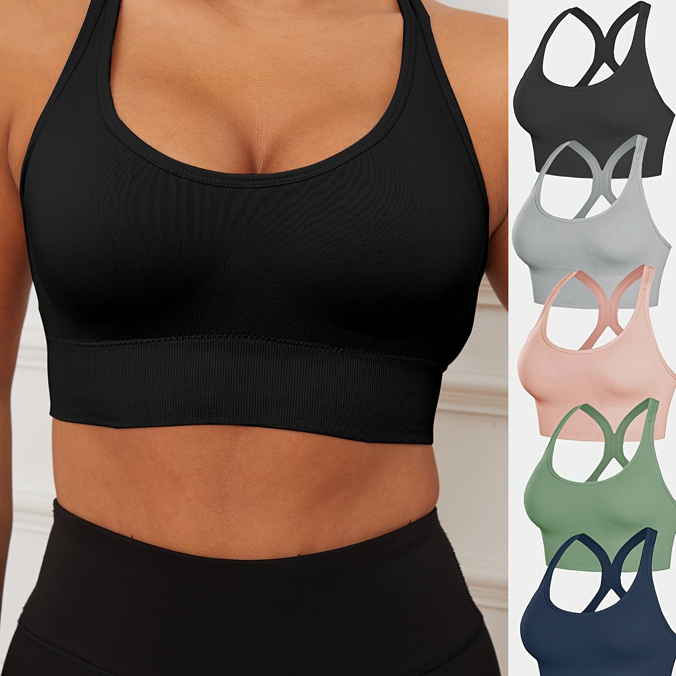 Women's Sports Bras 5-Pack - Seamless Low-Cut Nylon Fitness Bras