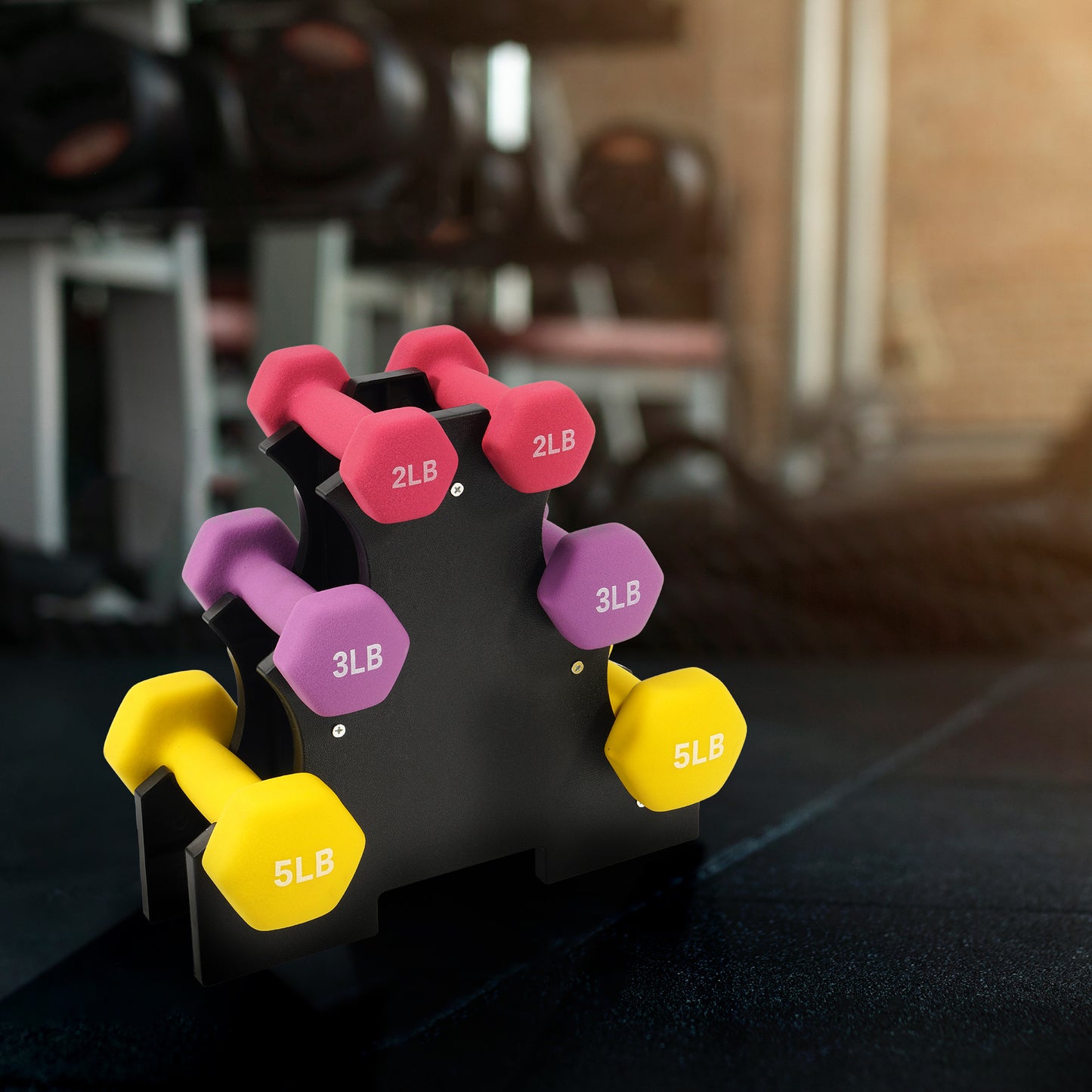 Professional Dumbbell Set with Storage Rack - Neoprene Hex Weights for Home Gym