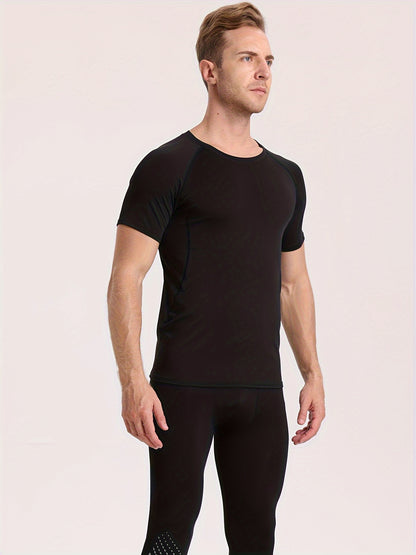 Men's High-Elasticity Athletic Muscle Tee - Slim Fit Workout Shirt
