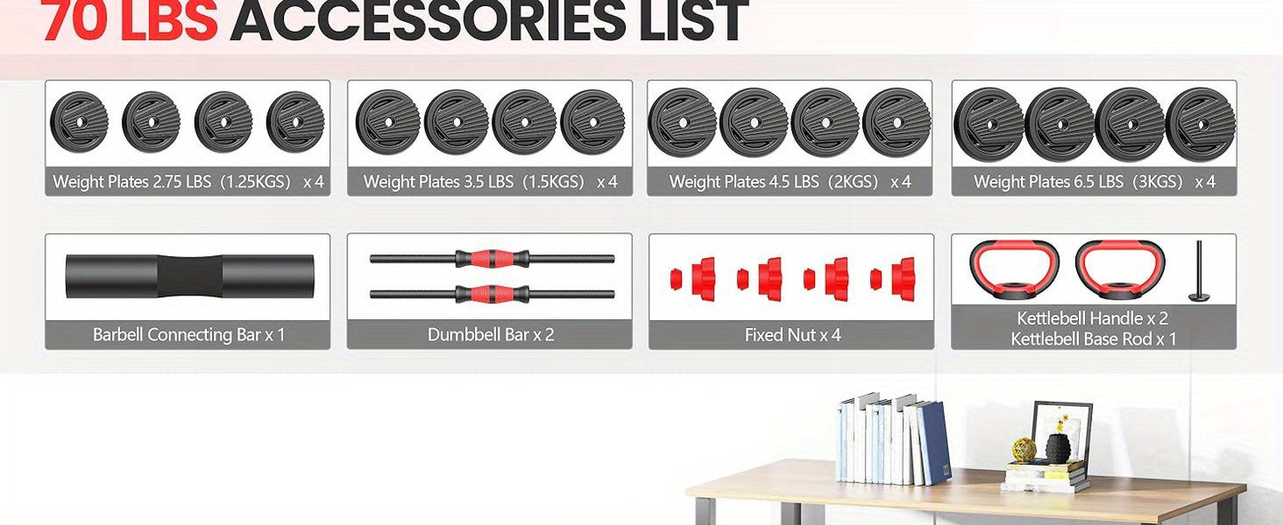 Adjustable Dumbbell Set 20-90 Lbs - 4-in-1 Versatile Home Gym Equipment