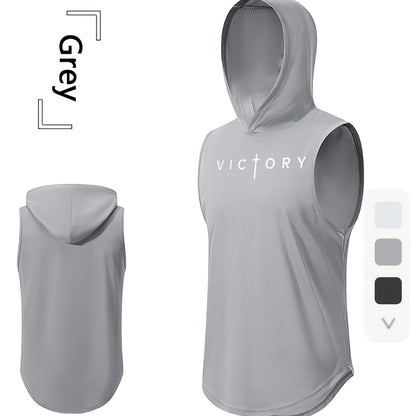 Men's Athletic Tank Top - Victory Print Hooded Gym Vest