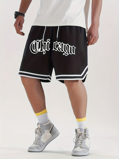 Men's Athletic Shorts - Chicago Print Drawstring Sport Shorts