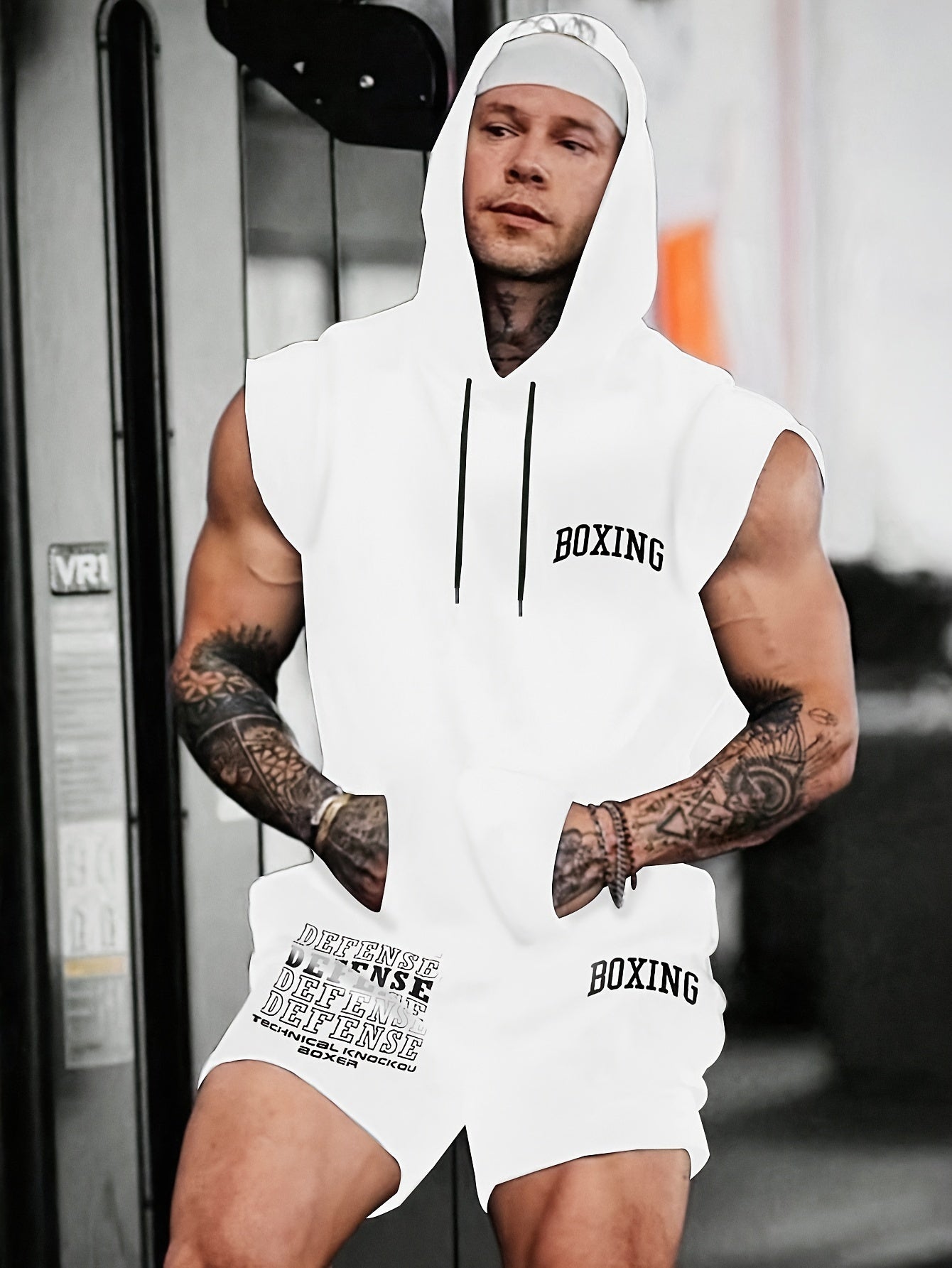 Men's Boxing 2-Piece Sports Set - Hooded Vest & Shorts