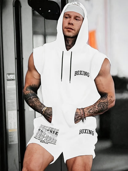 Men's Boxing 2-Piece Sports Set - Hooded Vest & Shorts