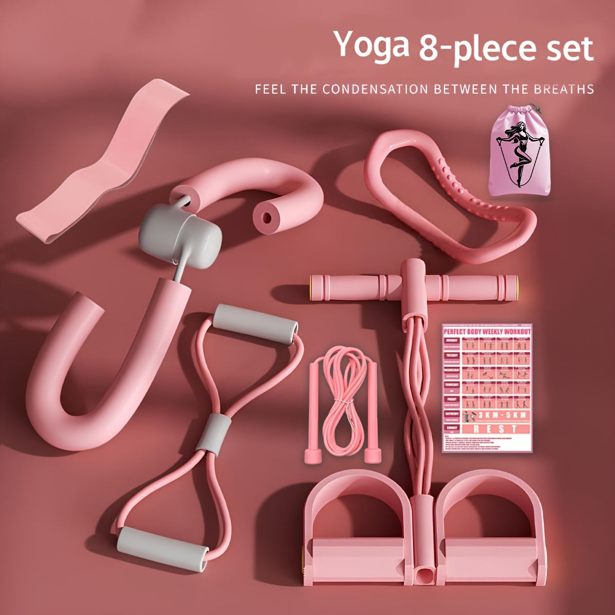 8-Piece Yoga Fitness Set - Complete Home Workout Kit with Resistance Bands