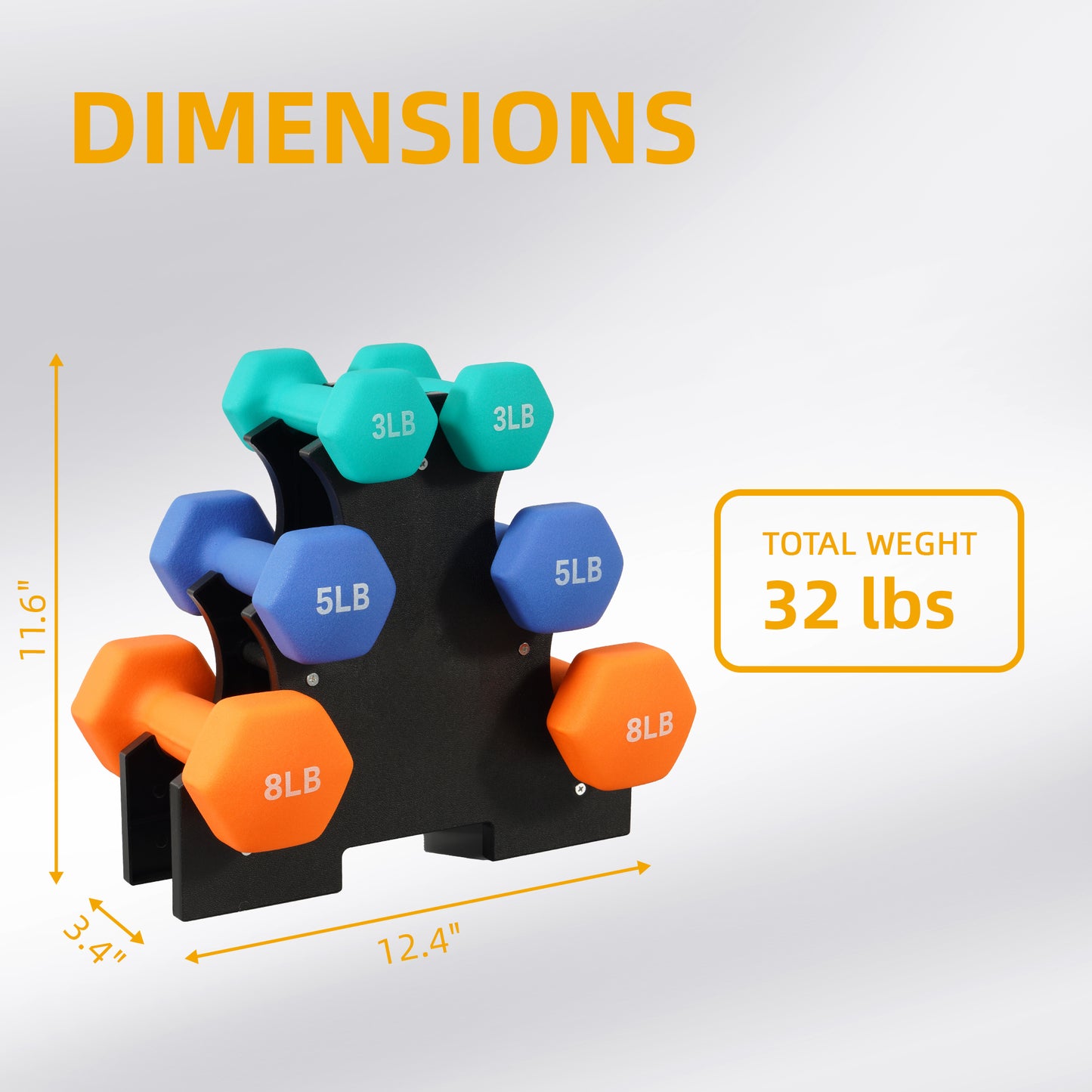 Professional Dumbbell Set with Storage Rack - Neoprene Hex Weights for Home Gym