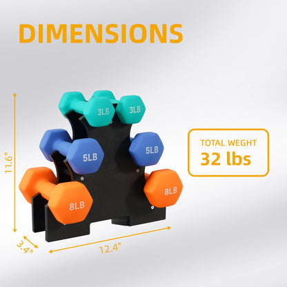 Professional Dumbbell Set with Storage Rack - Neoprene Hex Weights for Home Gym