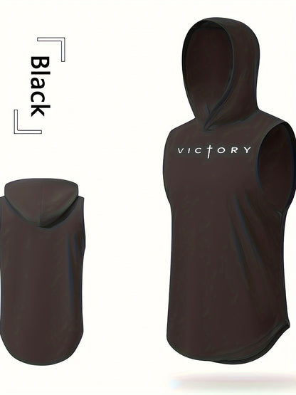Men's Athletic Tank Top - Victory Print Hooded Gym Vest