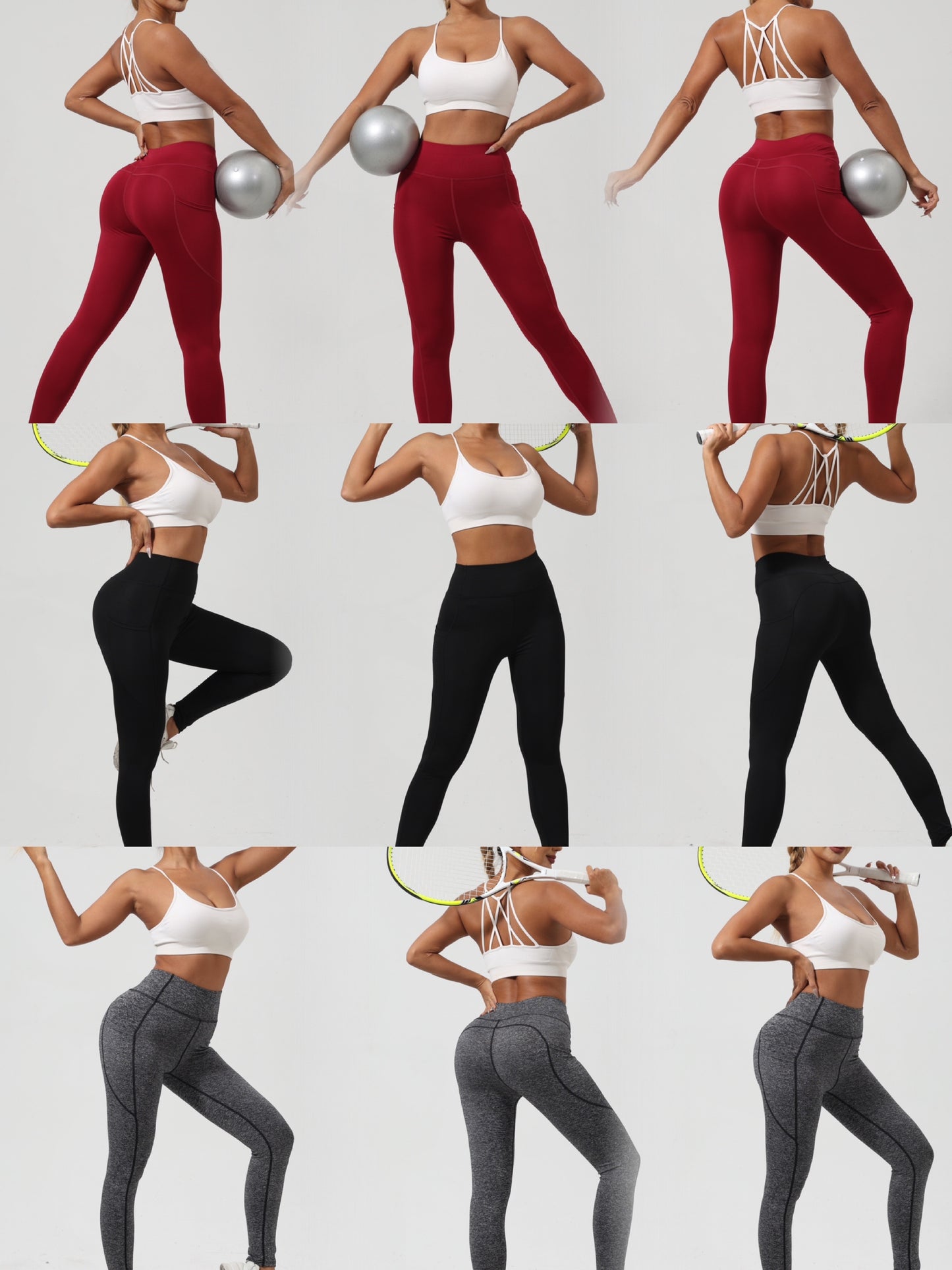 Women's High Waist Yoga Pants 5-Pack - Tummy Control Leggings with Pockets