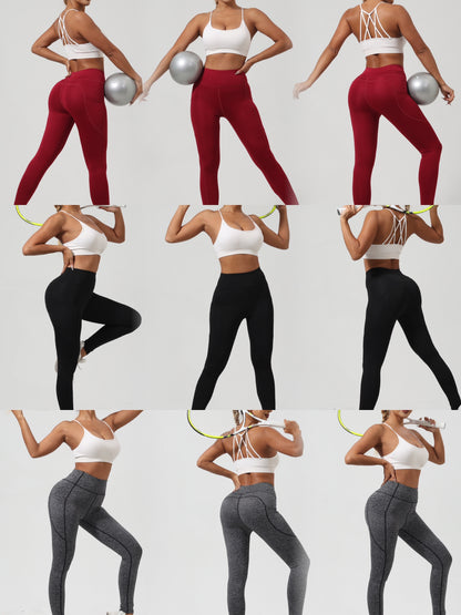 Women's High Waist Yoga Pants 5-Pack - Tummy Control Leggings with Pockets