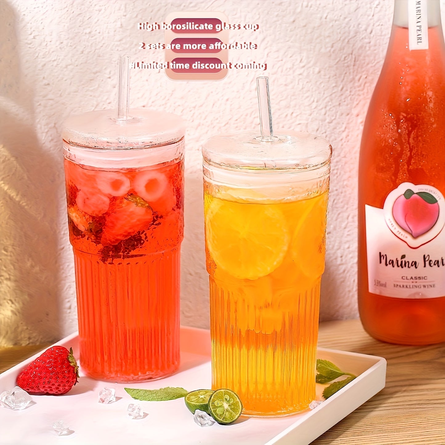 Glass Cups with Lids & Straws 2-Pack (22oz) - Eco-Friendly Reusable Drinkware