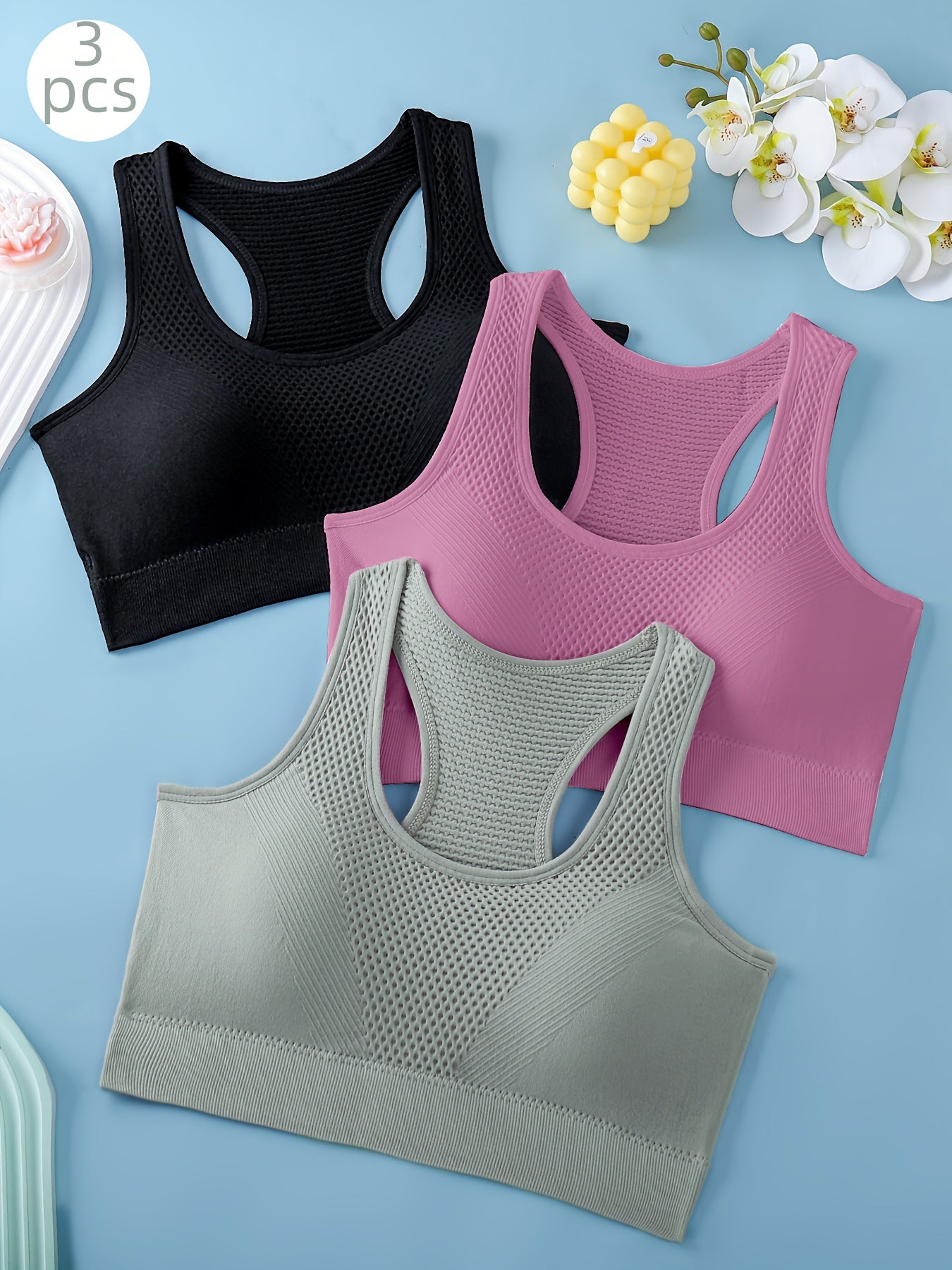 Women's Sports Bras 3-Pack - Breathable Yoga Fitness Tank Tops