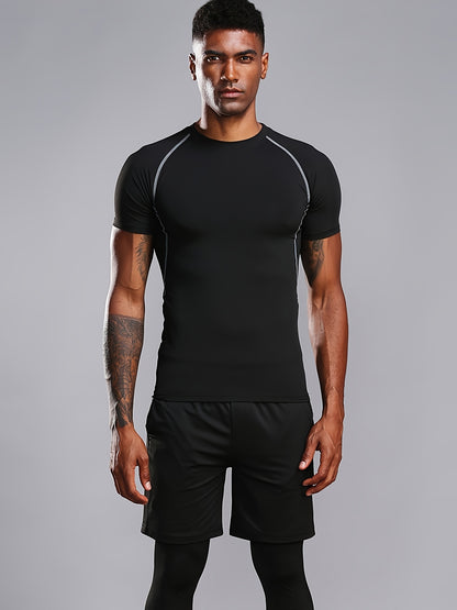 Men's High-Elasticity Athletic Muscle Tee - Slim Fit Workout Shirt