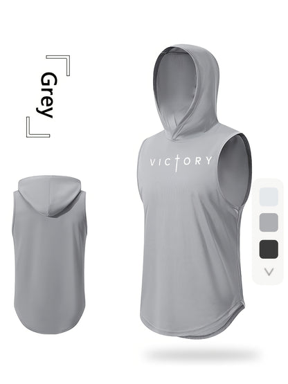 Men's Athletic Tank Top - Victory Print Hooded Gym Vest
