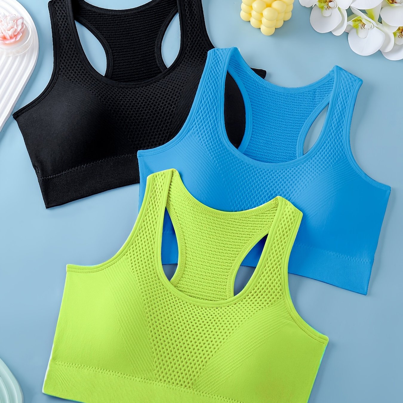 Women's Sports Bras 3-Pack - Breathable Yoga Fitness Tank Tops