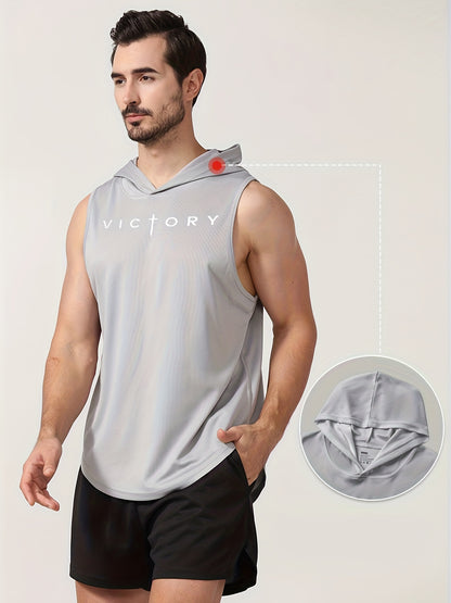 Men's Athletic Tank Top - Victory Print Hooded Gym Vest