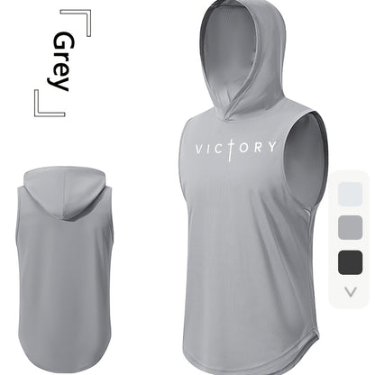 Men's Athletic Tank Top - Victory Print Hooded Gym Vest