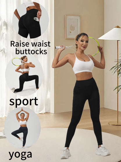 Women's High Waist Yoga Pants 5-Pack - Tummy Control Leggings with Pockets