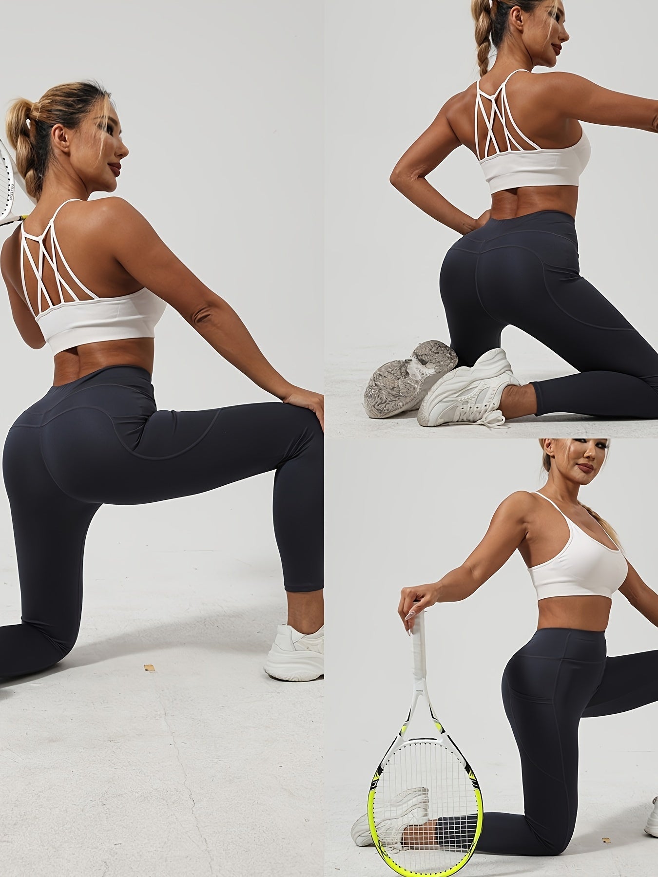 Women's High Waist Yoga Pants 5-Pack - Tummy Control Leggings with Pockets