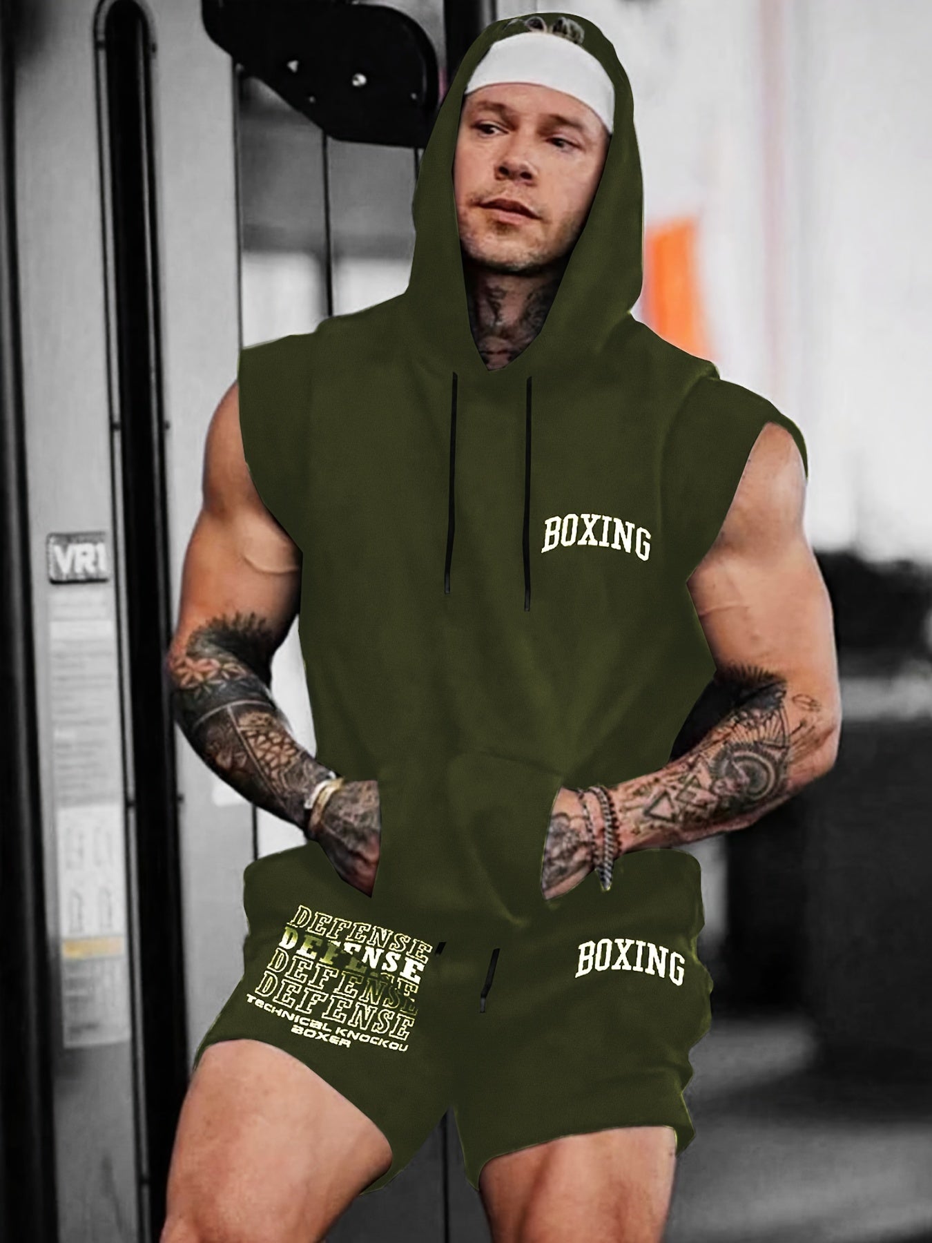 Men's Boxing 2-Piece Sports Set - Hooded Vest & Shorts