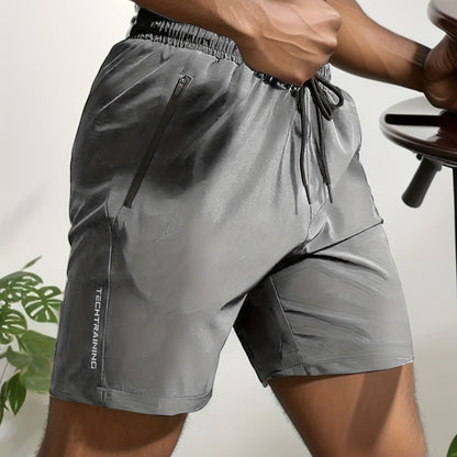 Men's Performance Active Shorts - Quick-Dry Stretch Gym Shorts with Zip Pockets