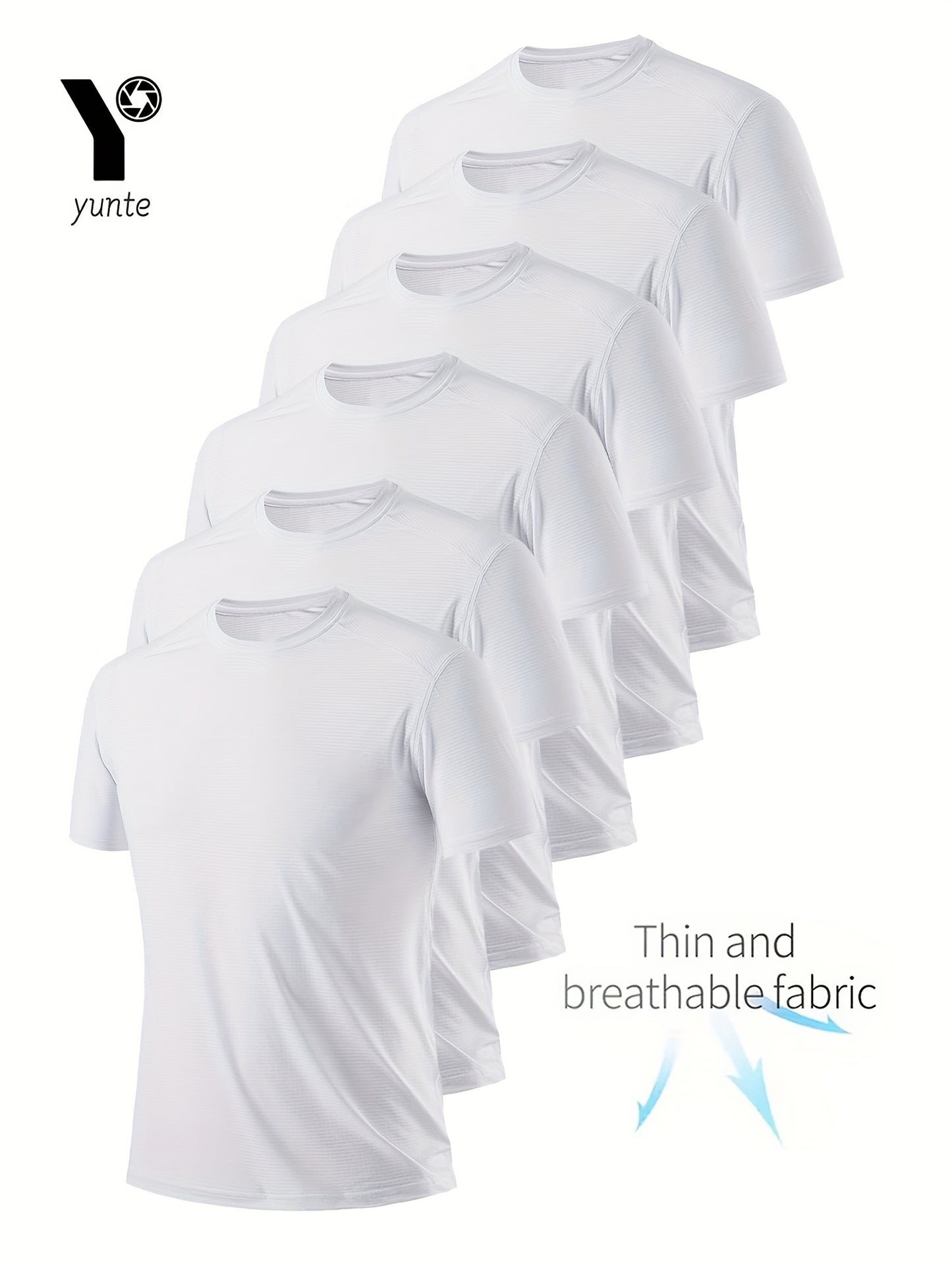 Men's 6-pack Set Of Solid Color Crew Neck And Short Sleeve T-shirt, Quick Dry And Breathable Tees For Men, Lightweight And Comfy Tops For Summer Fitness Training And Gym Wear