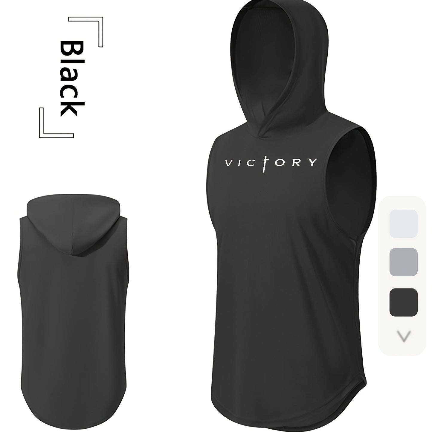 Men's Athletic Tank Top - Victory Print Hooded Gym Vest