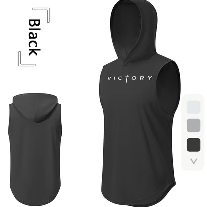 Men's Athletic Tank Top - Victory Print Hooded Gym Vest