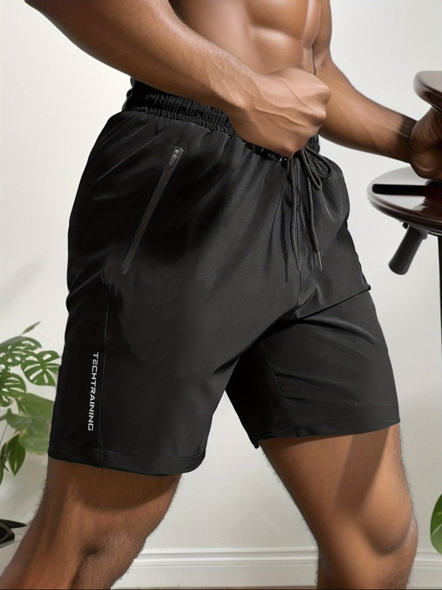 Men's Performance Active Shorts - Quick-Dry Stretch Gym Shorts with Zip Pockets