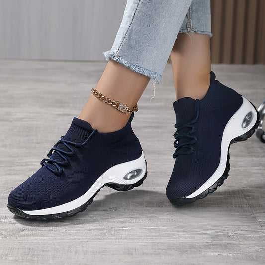 Women's Breathable Knit Chunky Sneakers - Casual Low Top Sport Shoes