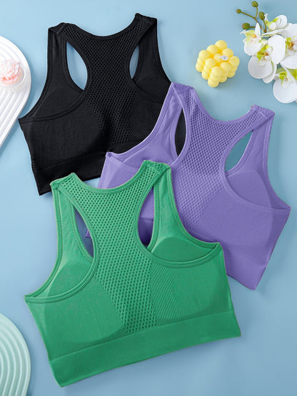 Women's Sports Bras 3-Pack - Breathable Yoga Fitness Tank Tops