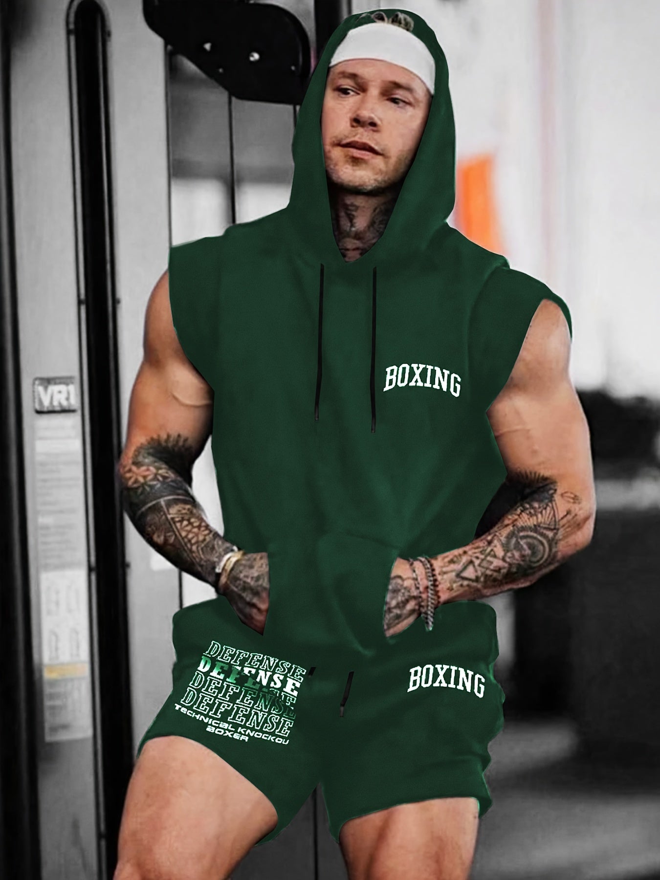 Men's Boxing 2-Piece Sports Set - Hooded Vest & Shorts