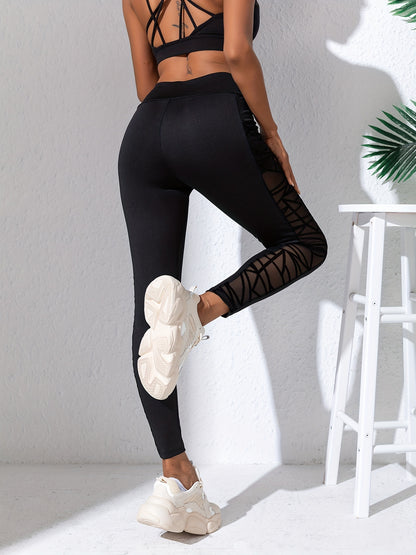 Women's High Waist Slimming Leggings - Mesh Panel Yoga Pants with Pockets