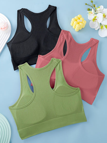 Women's Sports Bras 3-Pack - Breathable Yoga Fitness Tank Tops