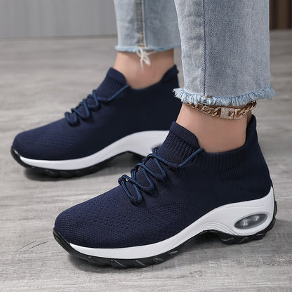 Women's Breathable Knit Chunky Sneakers - Casual Low Top Sport Shoes