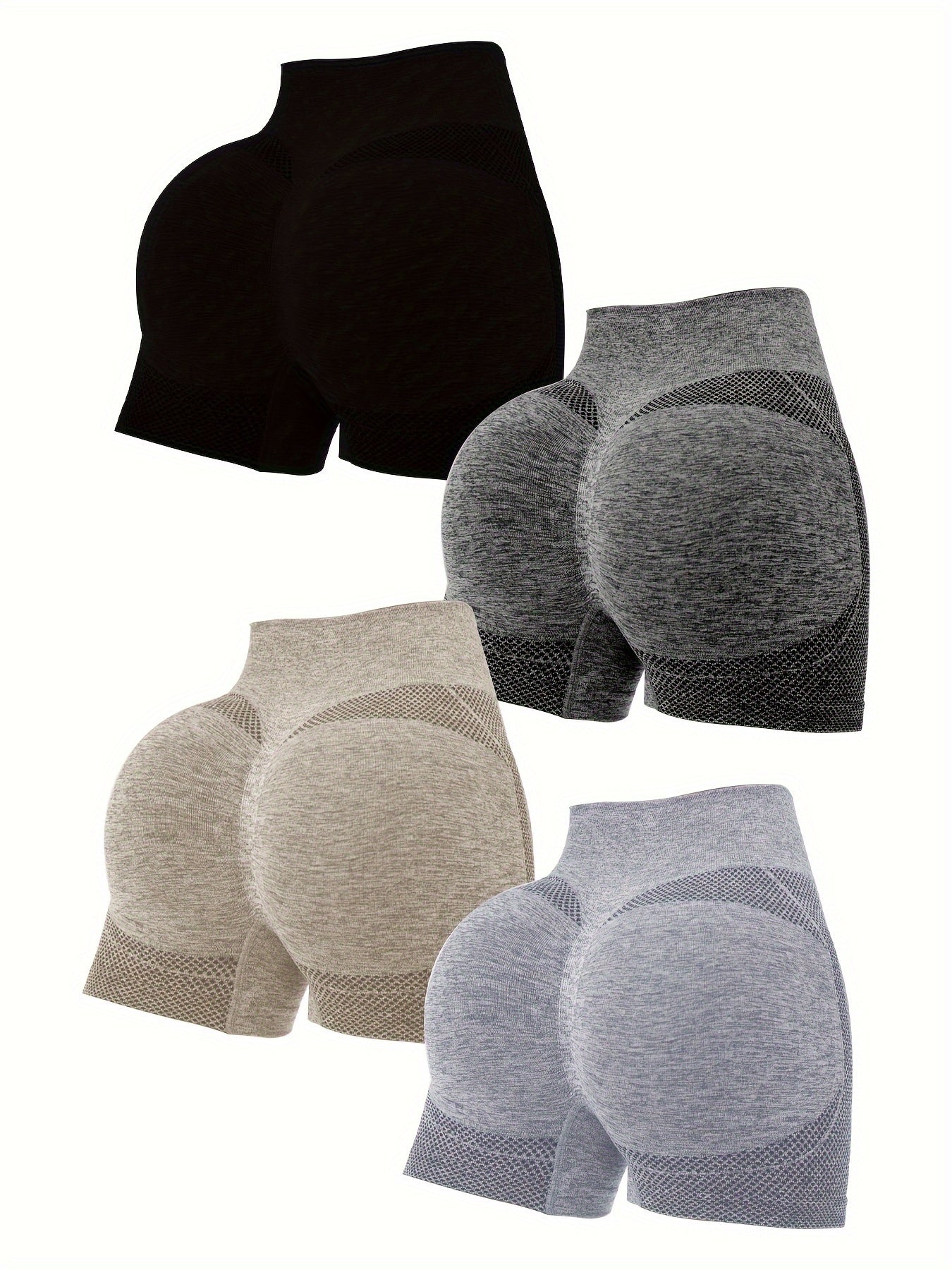 Women's Scrunch Butt Sports Shorts 4-Pack - Breathable Yoga Fitness Shorts