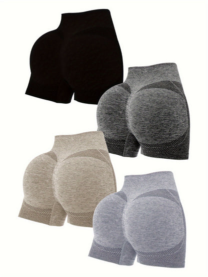 Women's Scrunch Butt Sports Shorts 4-Pack - Breathable Yoga Fitness Shorts