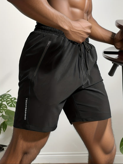 Men's Performance Active Shorts - Quick-Dry Stretch Gym Shorts with Zip Pockets