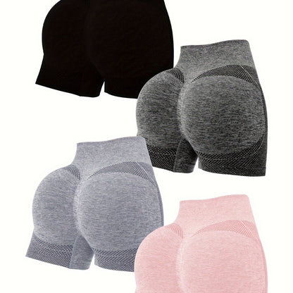 Women's Scrunch Butt Sports Shorts 4-Pack - Breathable Yoga Fitness Shorts