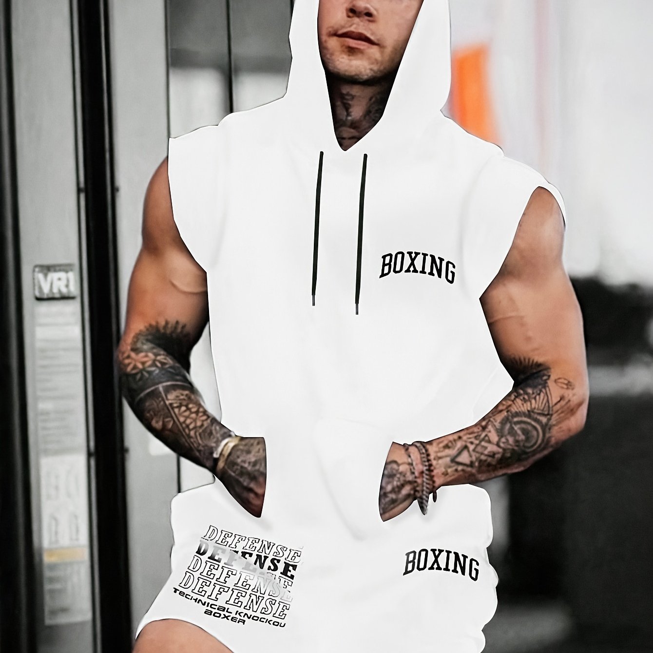 Men's Boxing 2-Piece Sports Set - Hooded Vest & Shorts
