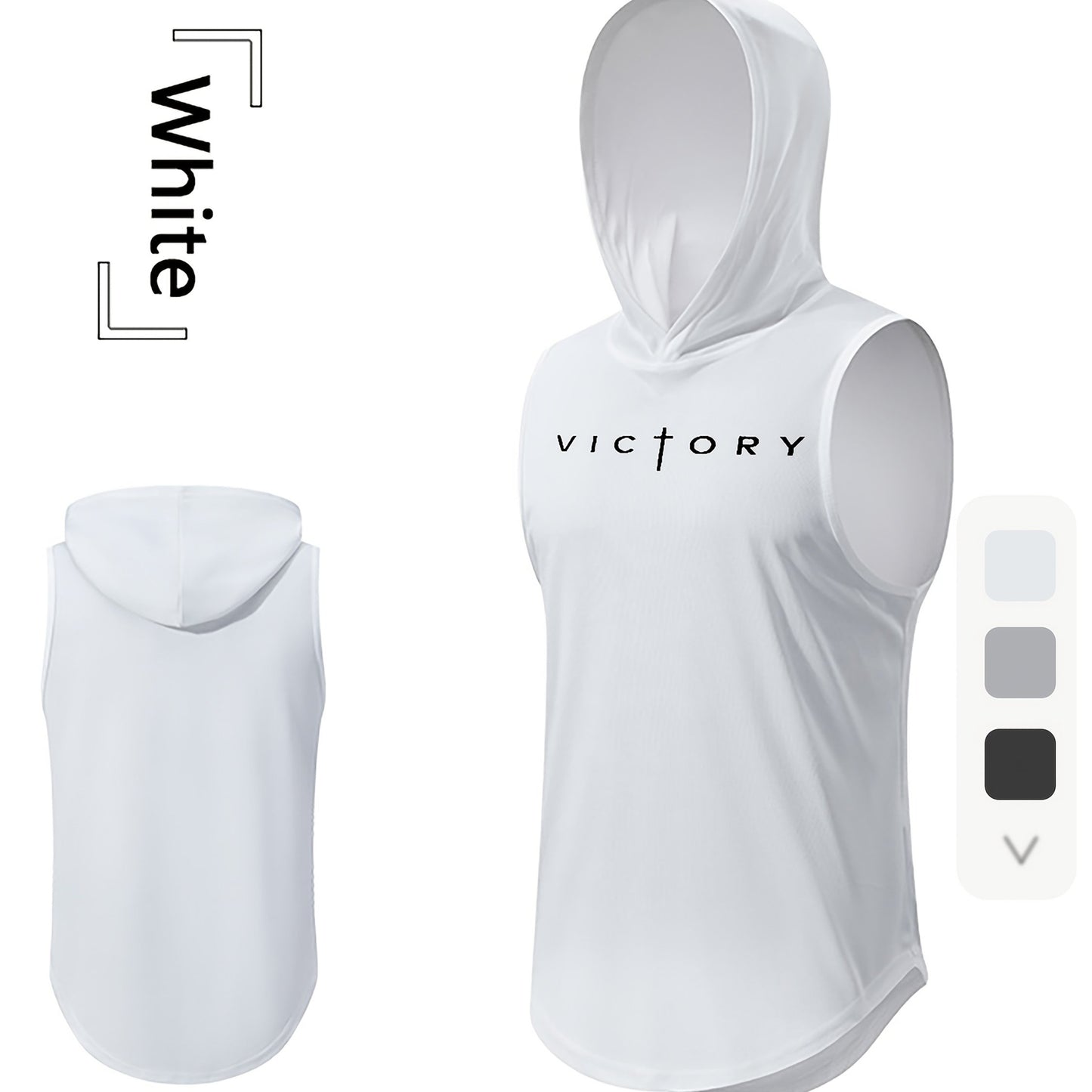 Men's Athletic Tank Top - Victory Print Hooded Gym Vest