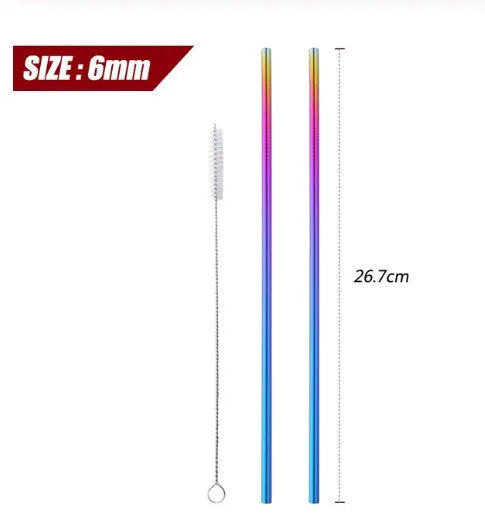 Reusable Stainless Steel Straws - Eco-Friendly Metal Drinking Straws | Rainbow Bent & Straight Set for Cocktails