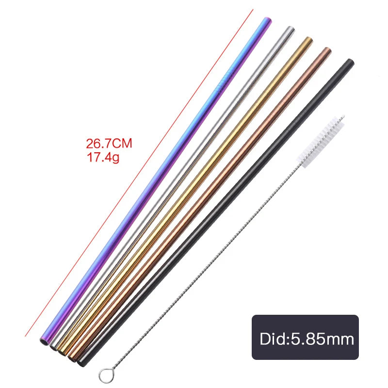 Reusable Stainless Steel Straws - Eco-Friendly Metal Drinking Straws | Rainbow Bent & Straight Set for Cocktails
