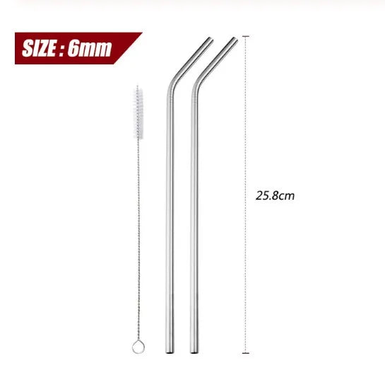 Reusable Stainless Steel Straws - Eco-Friendly Metal Drinking Straws | Rainbow Bent & Straight Set for Cocktails