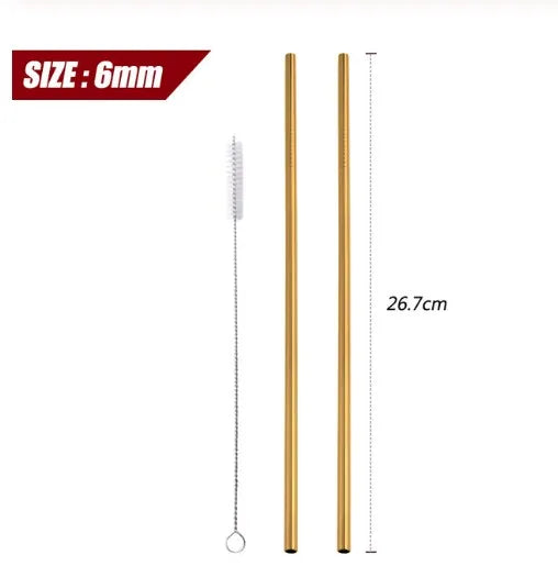 Reusable Stainless Steel Straws - Eco-Friendly Metal Drinking Straws | Rainbow Bent & Straight Set for Cocktails